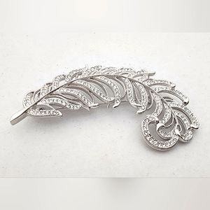 Vintage Rhinestone Feather Brooch